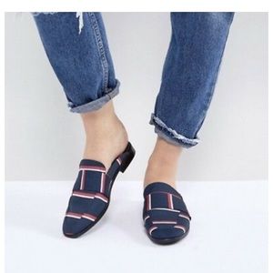 FREE PEOPLE Women At Ease Navy & Red Stripe Brocade Mule Slide Loafer 6-6.5 / 38